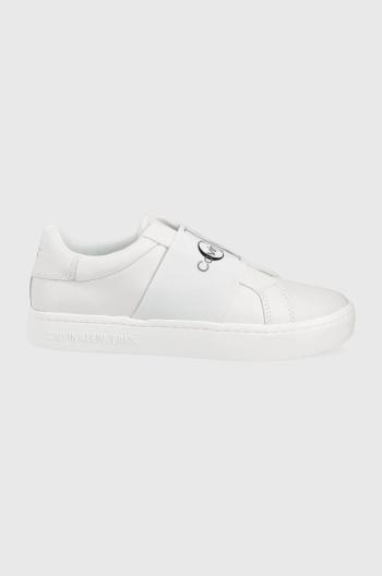 Kožené boty Calvin Klein Jeans bílá barva