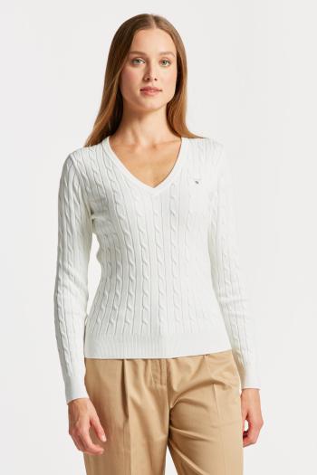 SVETR GANT STRETCH COTTON CABLE V-NECK bílá M