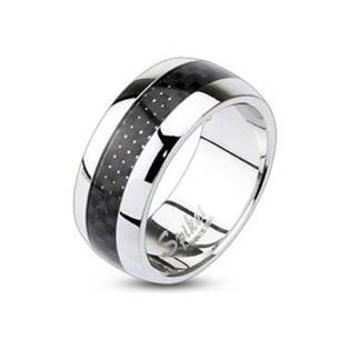 Šperky4U Ocelový prsten s karbonem, šíře 7 mm - velikost 57 - OPR1414-7-57