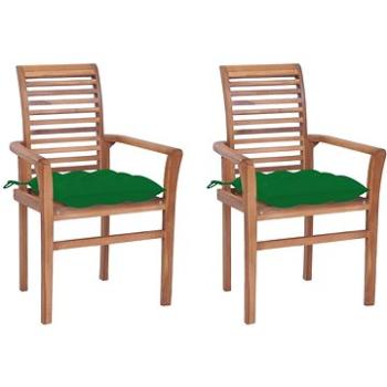 Jídelní židle 2 ks zelené podušky masivní teak, 3062615 (3062615)