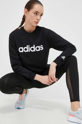 Bavlněná mikina adidas dámská, černá barva, s potiskem, IC6878