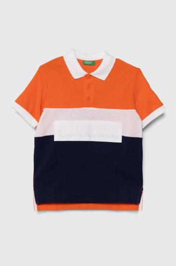 Dětská bavlněná polokošile United Colors of Benetton oranžová barva