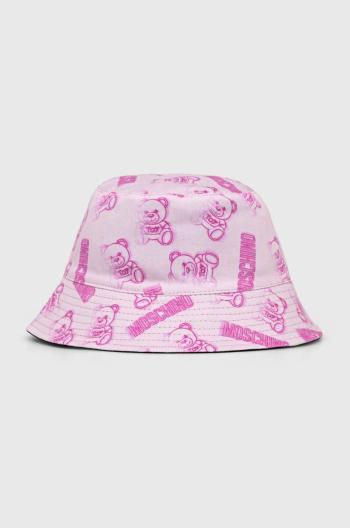Oboustranný bavlněný klobouk Moschino růžová barva, bavlněný