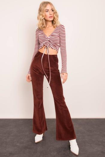 Hnědé dámské kalhoty s rozšířenými nohavicemi BSL-SP-14236-dark orange Velikost: L