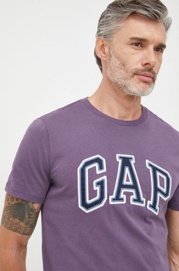 Bavlněné tričko GAP fialová barva, s aplikací