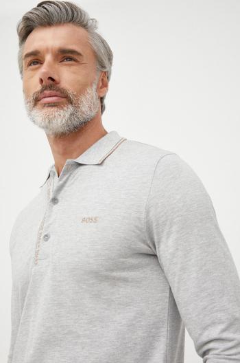 Bavlněné tričko s dlouhým rukávem BOSS Boss Athleisure šedá barva, s aplikací