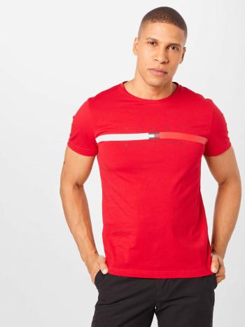 Tommy Hilfiger pánské červené triko Global Stripe Chest - S (XLG)
