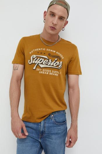 Bavlněné tričko Produkt by Jack & Jones hnědá barva, s potiskem