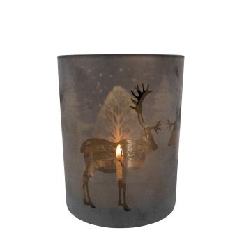 Bronzový skleněný svícen s jelenem - Ø 10*12,5cm XMWLHBGZM