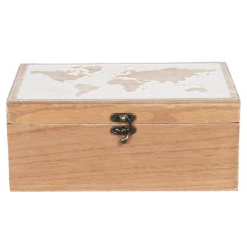 Hnědý dřevěný box s mapou světa na víku - 24*16*10 cm 6H1932