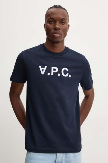 Bavlněné tričko A.P.C. t-shirt standard grand vpc GOTS tmavomodrá barva, s aplikací, COHBM.M26384