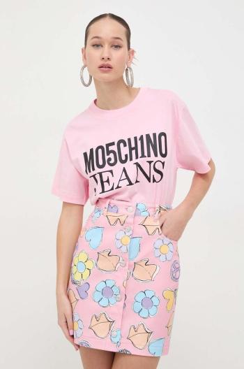 Bavlněné tričko Moschino Jeans růžová barva