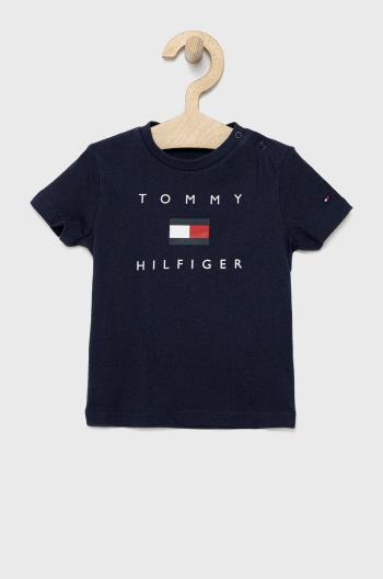 Dětské bavlněné tričko Tommy Hilfiger tmavomodrá barva, s potiskem