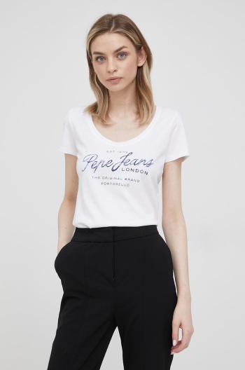 Bavlněné tričko Pepe Jeans Baia bílá barva