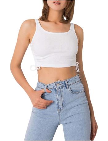 Bílý dámský crop top s řasením vel. L