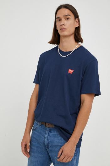 Bavlněné tričko Wrangler tmavomodrá barva, s potiskem