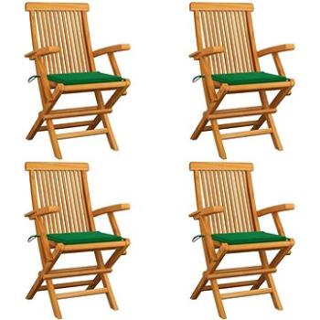 Zahradní židle se zelenými poduškami 4 ks masivní teak 3065622 (3065622)