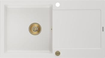 MEXEN/S Leo granitový dřez 1 s odkapávačem 900x500 mm,bílá,+ zlatý sifon 6501901010-20-G