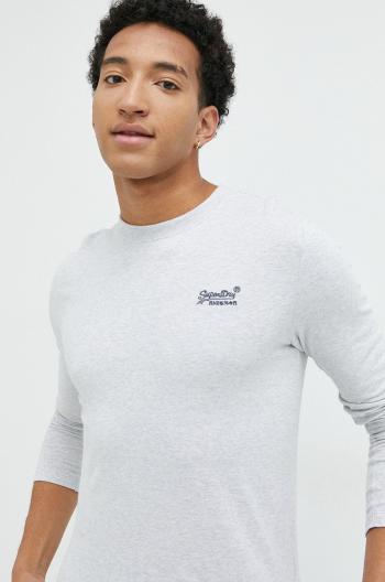 Bavlněné tričko s dlouhým rukávem Superdry šedá barva