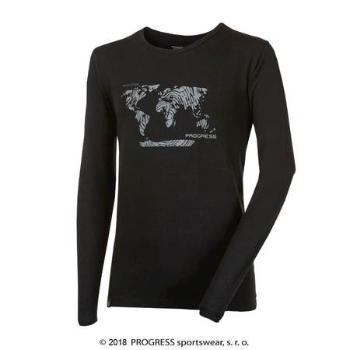 PROGRESS VANDAL "SVĚT" pánské triko s dlouhým rukávem s bambusem XL černá