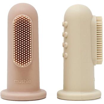 Mushie Finger Toothbrush dětský zubní kartáček na prst Shifting Sand/Blush 2 ks