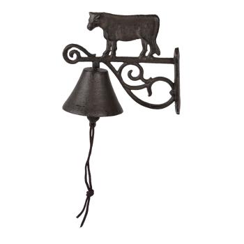 Hnědo černý litinový nástěnný zvonek s kravičkou - 8*15*20 cm 6Y4569