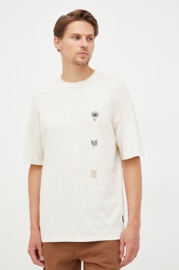 Bavlněné tričko Sisley béžová barva, s aplikací