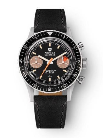 Nivada Grenchen Chronomaster Orange Boy Manual - Black leather