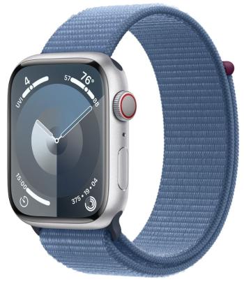 Apple Watch Series 9, Cellular, 45mm, Silver, Winter Blue Sport Loop (MRMJ3QC/A)