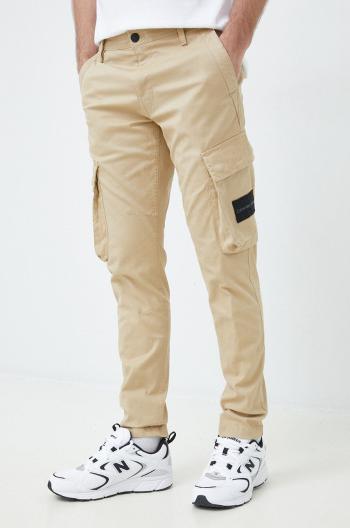 Kalhoty Calvin Klein Jeans pánské, béžová barva, přiléhavé