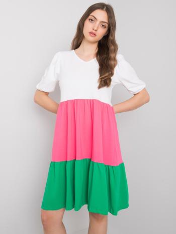 LEŽÉRNÍ ŠATY KYLIE - BÍLÁ-RŮŽOVÁ-ZELENÁ RV-SK-6764.64-WHITE-PINK-GREEN Velikost: XL