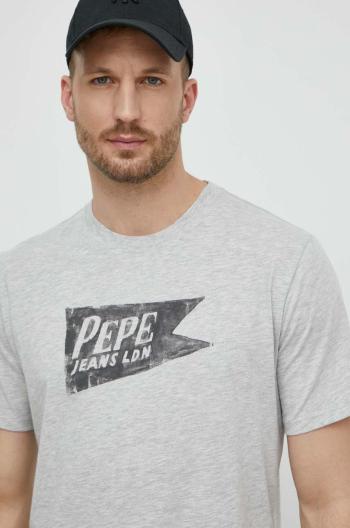 Bavlněné tričko Pepe Jeans SINGLE CARDIFF šedá barva, s potiskem, PM509401