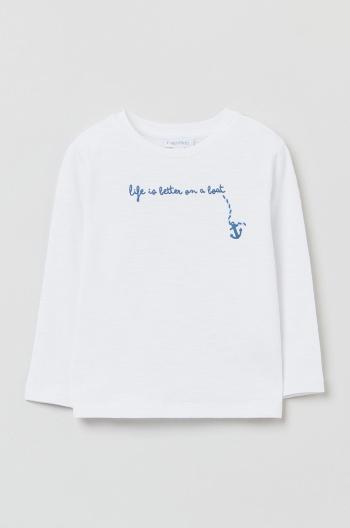 Dětská bavlněná košile s dlouhým rukávem OVS bílá barva, s potiskem