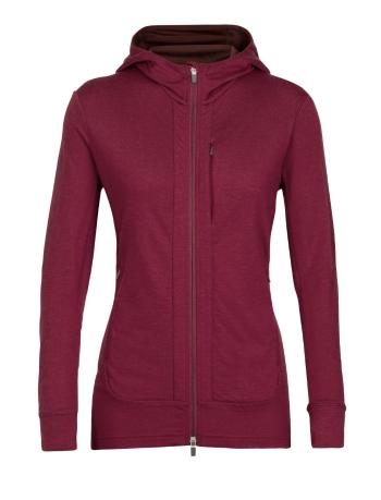 dámská mikina s kapucí, zip ICEBREAKER Wmns Quantum III LS Zip Hoodie, Cherry/Espresso velikost: XS