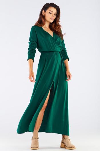 Zelené maxi šaty s rozparkem A454
