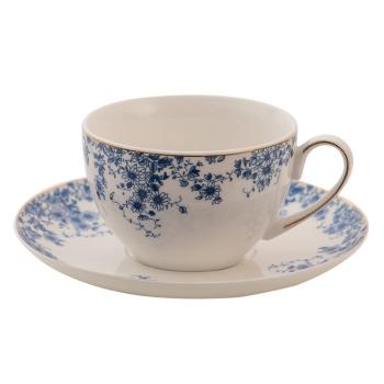 Porcelánový šálek s podšálkem s modrými květy Blue Flowers - 12*9*6  cm / Ø 15*2 cm / 220ml BFLKS