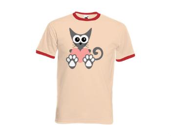 Pánské tričko s kontrastními lemy Kočka a srdce