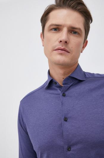 Bavlněné tričko Eton pánské, tmavomodrá barva, slim, s italským límcem