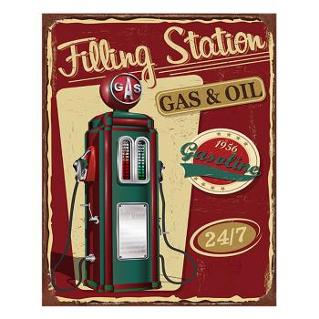 Červená nástěnná kovová cedule Station Gas & Oil - 20*1*25 cm 6Y5130
