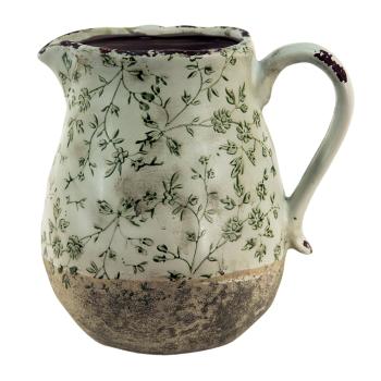 Keramický dekorační džbán se zelenými květy Jenia L - 20*16*20 cm 6CE1386L