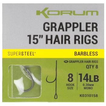 Korum návazec grappler 15” hair rigs barbless 38 cm - velikost háčku 8 průměr 0,30 mm nosnost 14 lb