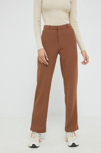 Kalhoty JDY dámské, hnědá barva, jednoduché, high waist