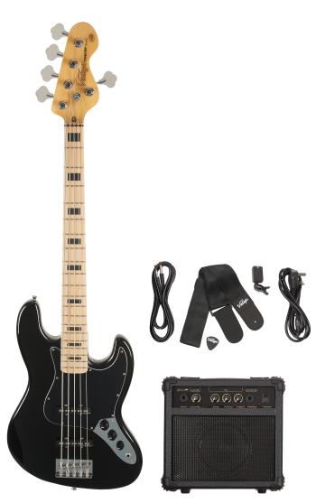 Vintage V495 COASTER 5 STRING BASS GUITAR PACK - GLOSS BLACK