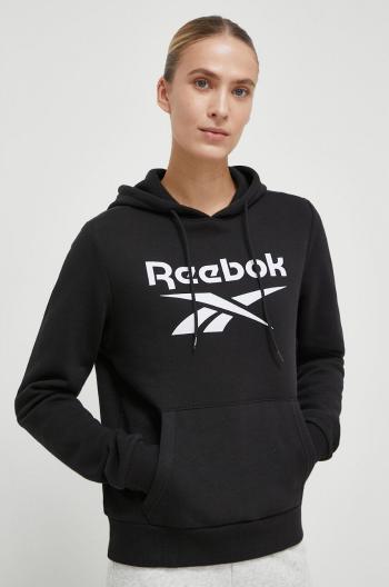 Mikina Reebok dámská, černá barva, s kapucí, s potiskem