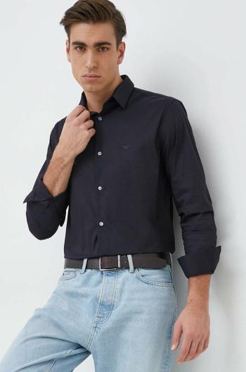 Košile Emporio Armani Pánská, tmavomodrá barva, regular, s klasickým límcem