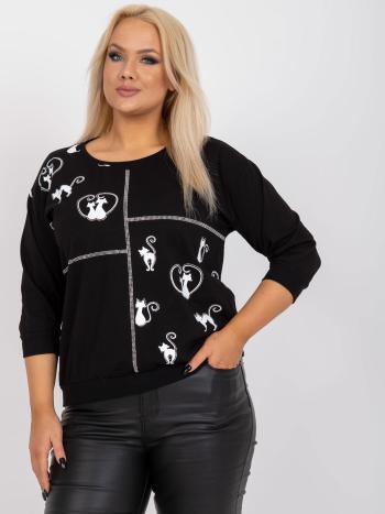 ČERNÁ HALENKA S POTISKEM KOČEK -RV-BZ-7575.26P-BLACK Velikost: ONE SIZE