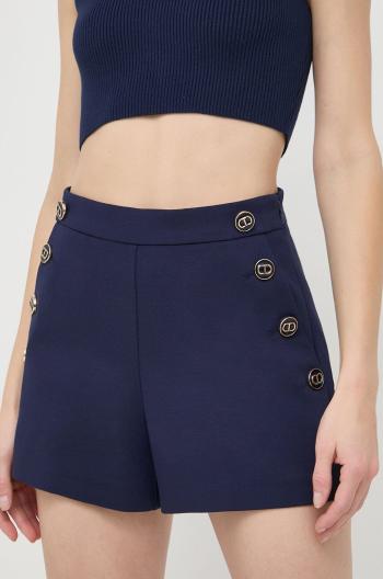 Kraťasy Twinset dámské, tmavomodrá barva, hladké, high waist