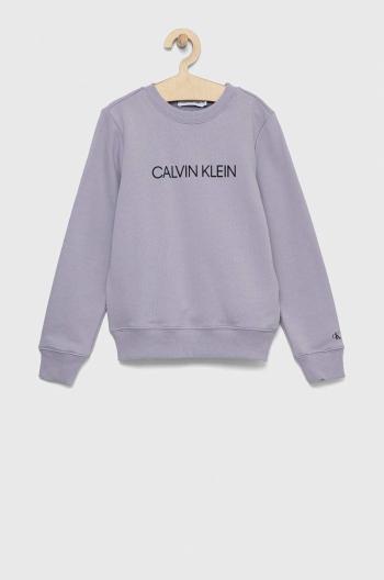 Dětská bavlněná mikina Calvin Klein Jeans fialová barva, hladká