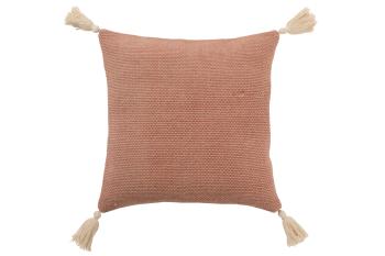 Staro-růžový bavlněný polštář se střapci Crocheted - 45*45 cm 94205