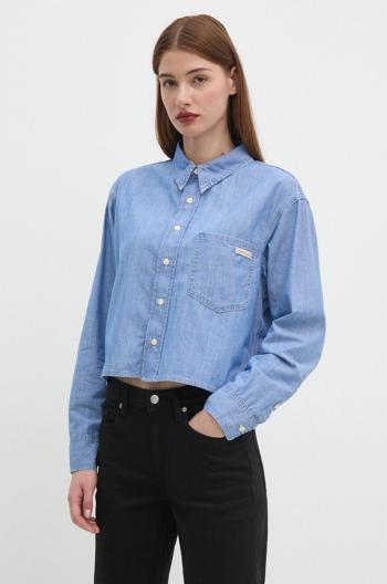 Bavlněná košile Calvin Klein Jeans modrá barva, relaxed, s klasickým límcem, J20J224899